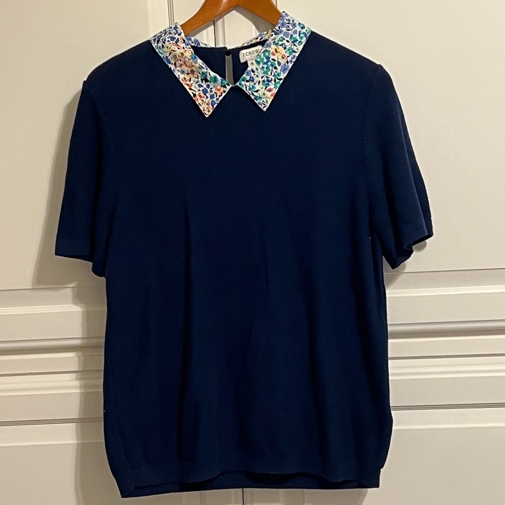 J. Crew Spring/Summer Sweater with Flowered Collar, Size XL (Fits like a L)